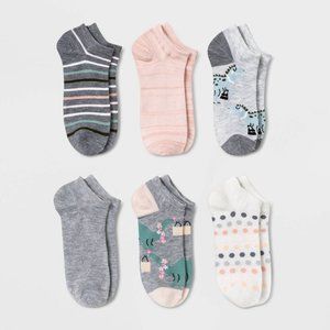 Xhilaration Women's Darling Dinosaurs 6pk Low Cut Socks Heather Gray 4-10